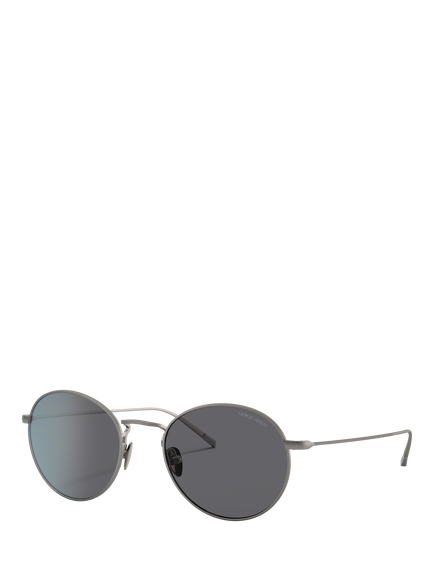 Giorgio Armani AR6125 Men's Round Polarised Sunglasses, Matte Gunmetal/Grey, Matte Gunmetal/Grey