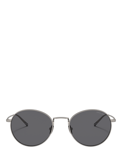 Giorgio Armani AR6125 Men's Round Polarised Sunglasses, Matte Gunmetal/Grey - view 2, Matte Gunmetal/Grey