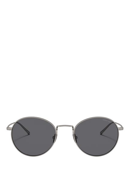 Giorgio Armani AR6125 Men's Round Polarised Sunglasses, Matte Gunmetal/Grey - view 2, Matte Gunmetal/Grey