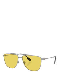 Burberry BE3141 Men's Aviator Sunglasses, Silver/Yellow, Silver/Yellow