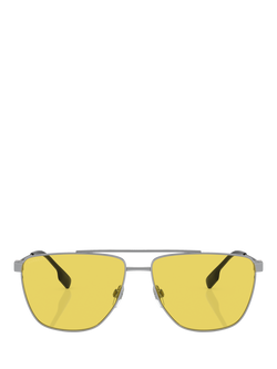 Burberry BE3141 Men's Aviator Sunglasses, Silver/Yellow - view 2, Silver/Yellow