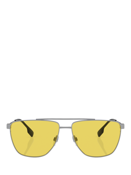 Burberry BE3141 Men's Aviator Sunglasses, Silver/Yellow - view 2, Silver/Yellow