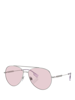 Burberry BE3147 Women's Oval Sunglasses, Silver/Pink, Silver/Pink
