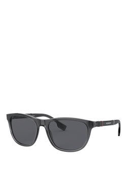 Burberry BE4319 Men's Polarised Rectangular Sunglasses, Transparent Grey/Grey, Transparent Grey/Grey