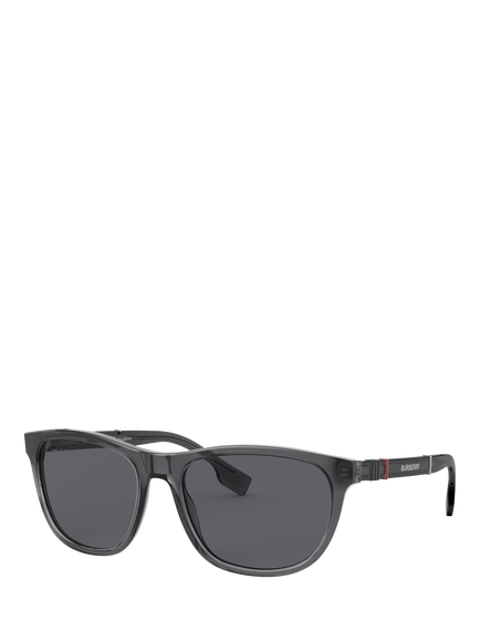 Burberry BE4319 Men's Polarised Rectangular Sunglasses, Transparent Grey/Grey, Transparent Grey/Grey