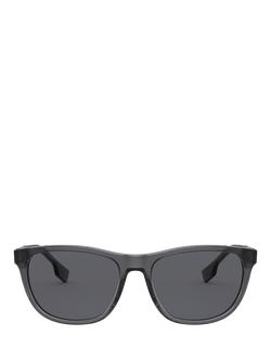 Burberry BE4319 Men's Polarised Rectangular Sunglasses, Transparent Grey/Grey - view 2, Transparent Grey/Grey