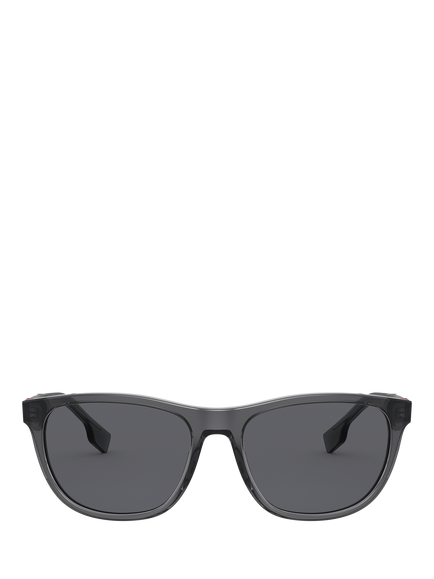 Burberry BE4319 Men's Polarised Rectangular Sunglasses, Transparent Grey/Grey - view 2, Transparent Grey/Grey