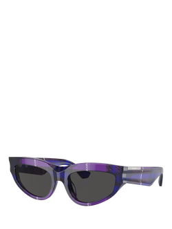 Burberry BE4425U Women's Cat's Eye Sunglasses, Check Violet/Grey, Check Violet/Grey