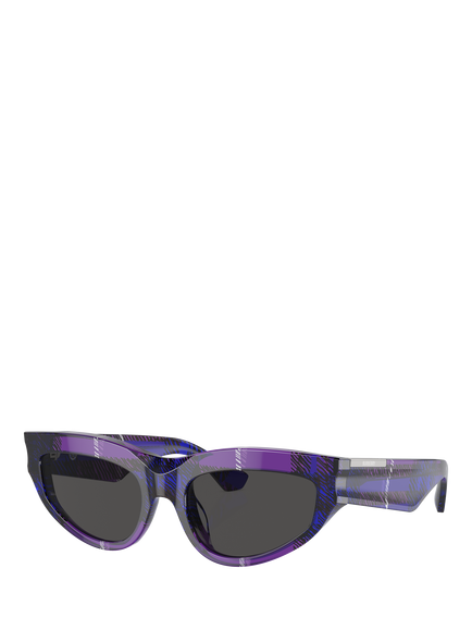 Burberry BE4425U Women's Cat's Eye Sunglasses, Check Violet/Grey, Check Violet/Grey