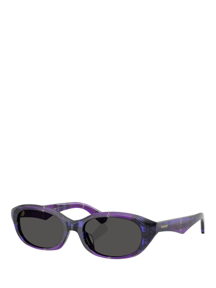 Burberry BE4447D Women's Oval Sunglasses, Check Violet/Grey, Check Violet/Grey