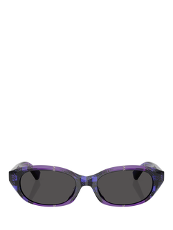 Burberry BE4447D Women's Oval Sunglasses, Check Violet/Grey - view 2, Check Violet/Grey