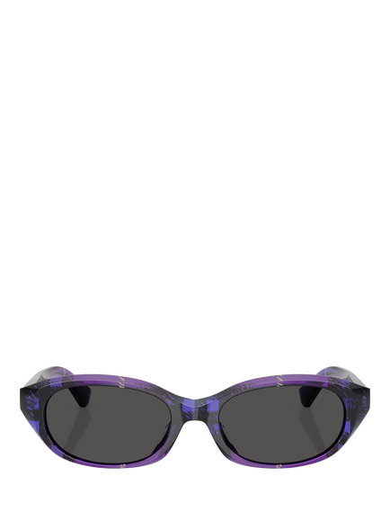 Burberry BE4447D Women's Oval Sunglasses, Check Violet/Grey - view 2, Check Violet/Grey