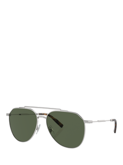 Dolce & Gabbana DG2296 Men's Polarised Aviator Sunglasses, Silver/Green, Silver/Green