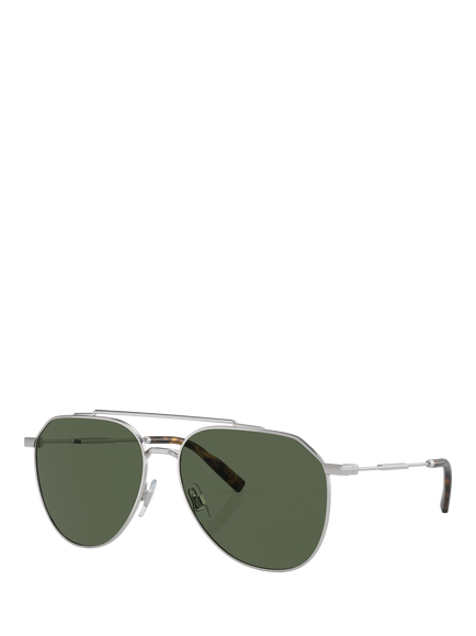 Dolce & Gabbana DG2296 Men's Polarised Aviator Sunglasses, Silver/Green, Silver/Green