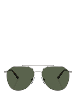 Dolce & Gabbana DG2296 Men's Polarised Aviator Sunglasses, Silver/Green - view 2, Silver/Green