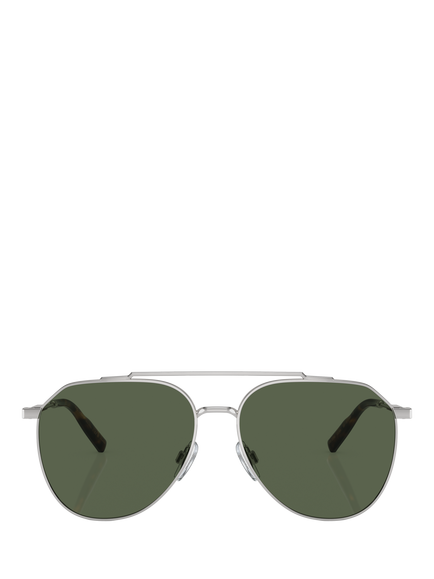 Dolce & Gabbana DG2296 Men's Polarised Aviator Sunglasses, Silver/Green - view 2, Silver/Green