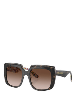 Dolce & Gabbana DG4414 Women's Square Gradient Sunglasses, Havana On White Barrow/Brown, Havana On White Barrow/Brown