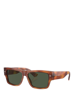 Dolce & Gabbana DG4451 Men's Polarised Rectangular Sunglasses, Ginger Havana/Green, Ginger Havana/Green