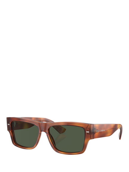 Dolce & Gabbana DG4451 Men's Polarised Rectangular Sunglasses, Ginger Havana/Green, Ginger Havana/Green