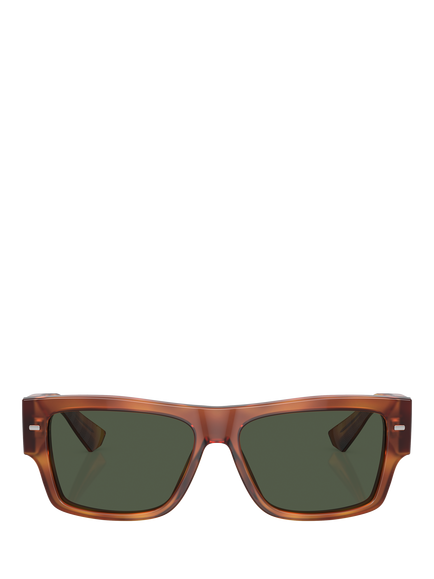 Dolce & Gabbana DG4451 Men's Polarised Rectangular Sunglasses, Ginger Havana/Green - view 2, Ginger Havana/Green