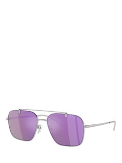 Emporio Armani EA2150 Men's Aviator Sunglasses, Shiny Silver/Purple, Shiny Silver/Purple