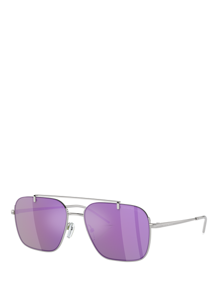 Emporio Armani EA2150 Men's Aviator Sunglasses, Shiny Silver/Purple, Shiny Silver/Purple