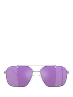 Emporio Armani EA2150 Men's Aviator Sunglasses, Shiny Silver/Purple - view 2, Shiny Silver/Purple