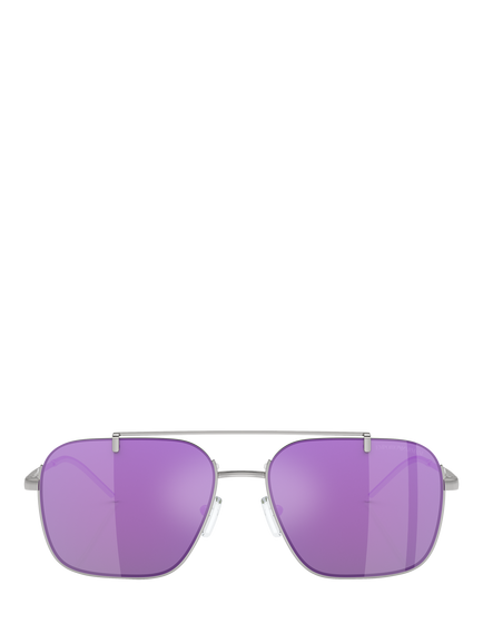 Emporio Armani EA2150 Men's Aviator Sunglasses, Shiny Silver/Purple - view 2, Shiny Silver/Purple