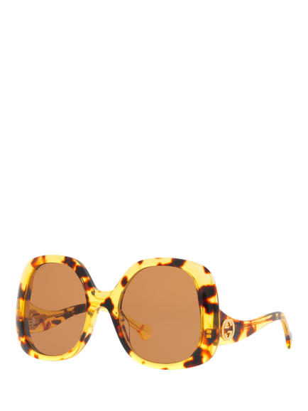 Gucci 0GC001937 Round Sunglasses, Yellow Tortoise/Brown, Yellow Tortoise/Brown