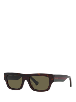 Gucci GC002051 Men's Rectangular Sunglasses, Tortoise/Dark Green
