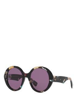 Gucci 0GC002182 Round Sunglasses, Black/Purple, Black/Purple