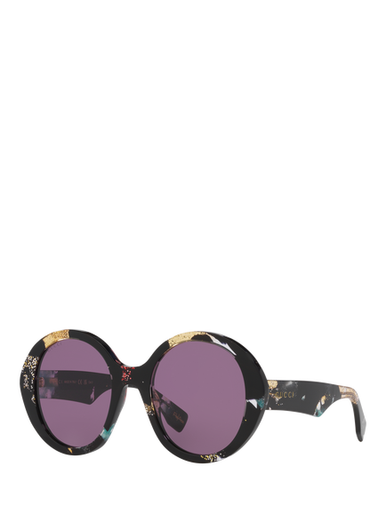 Gucci 0GC002182 Round Sunglasses, Black/Purple, Black/Purple