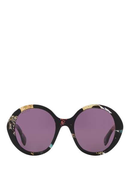 Gucci 0GC002182 Round Sunglasses, Black/Purple - view 2, Black/Purple