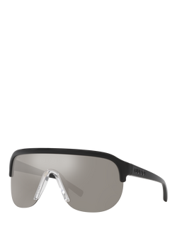 Gucci 0GC002203 Rectangular Mirrored Sunglasses, Black/Mirror Grey, Black/Mirror Grey
