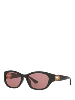 Gucci GC002355 Women's Oval Sunglasses, Black/Red, Black/Red