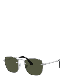 Persol PO2490S Men's Square Sunglasses, Silver/Green, Silver/Green