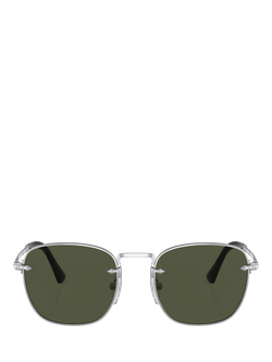 Persol PO2490S Men's Square Sunglasses, Silver/Green - view 2, Silver/Green