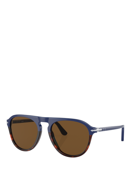 Persol PO3302S Unisex Aviator Sunglasses, Blue/Brown, Blue/Brown