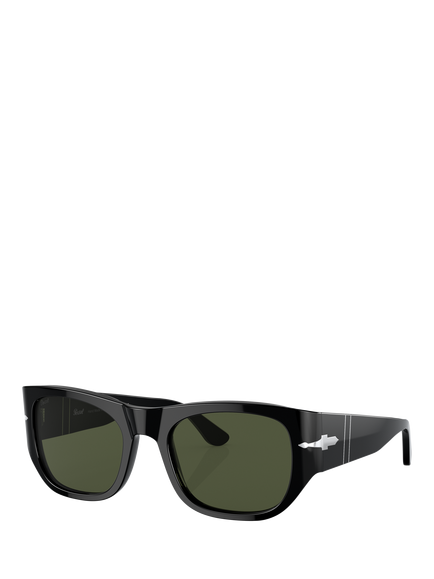 Persol PO3308S Unisex Square Sunglasses, Black/Green, Black/Green