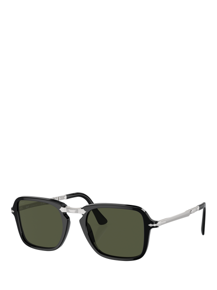 Persol PO3330S Unisex Square Sunglasses, Black/Green, Black/Green