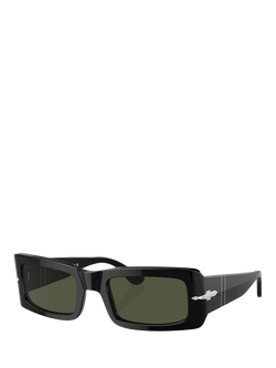 Persol PO3332S Unisex Rectangular Sunglasses, Black/Green, Black/Green