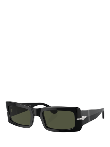 Persol PO3332S Unisex Rectangular Sunglasses, Black/Green, Black/Green
