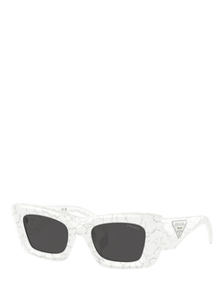 Prada PR 13ZS Women's Cat's Eye Sunglasses, Matte White Marble/Black, Matte White Marble/Black