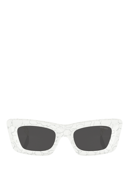 Prada PR 13ZS Women's Cat's Eye Sunglasses, Matte White Marble/Black - view 2, Matte White Marble/Black