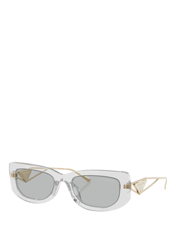 Prada PR 14YS Women's Rectangular Sunglasses, Transparent Grey/Grey, Transparent Grey/Grey