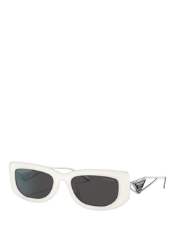 Prada PR 14YS Women's Rectangular Sunglasses, Talc/Grey, Talc/Grey