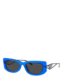 Prada PR 14YS Women's Rectangular Sunglasses, Crystal Electric Blue/Grey, Crystal Electric Blue/Grey