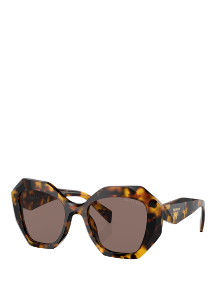 Prada PR 16WS Women's Irregular Polarised Sunglasses, Honey Tortoise/Brown, Honey Tortoise/Brown