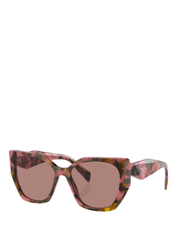 Prada PR 19ZS Women's Pillow Sunglasses, Tortoise Cognac Begonia/Dusty Pink, Tortoise Cognac Begonia/Dusty Pink