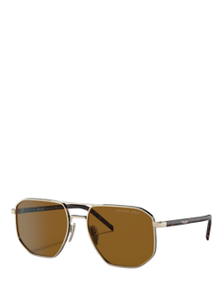 Prada PR 59YS Men's Polarised Irregular Sunglasses, Pale Gold/Brown, Pale Gold/Brown